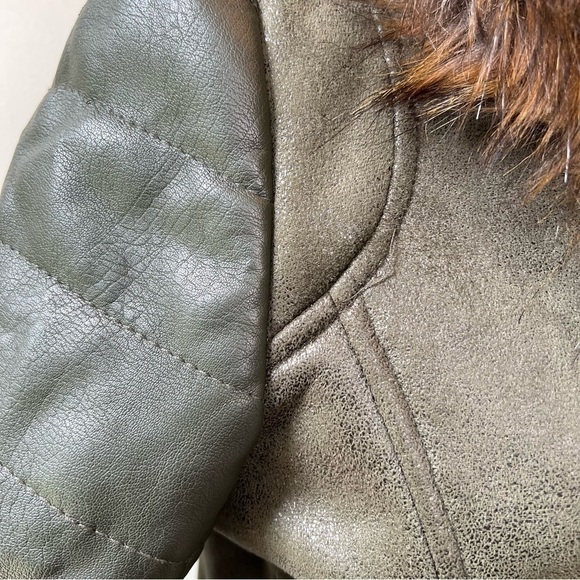 Wilson Leather Jacket Women Full Zip Green Coat Suede Faux Fur Medium FLAWS - Picture 3 of 15